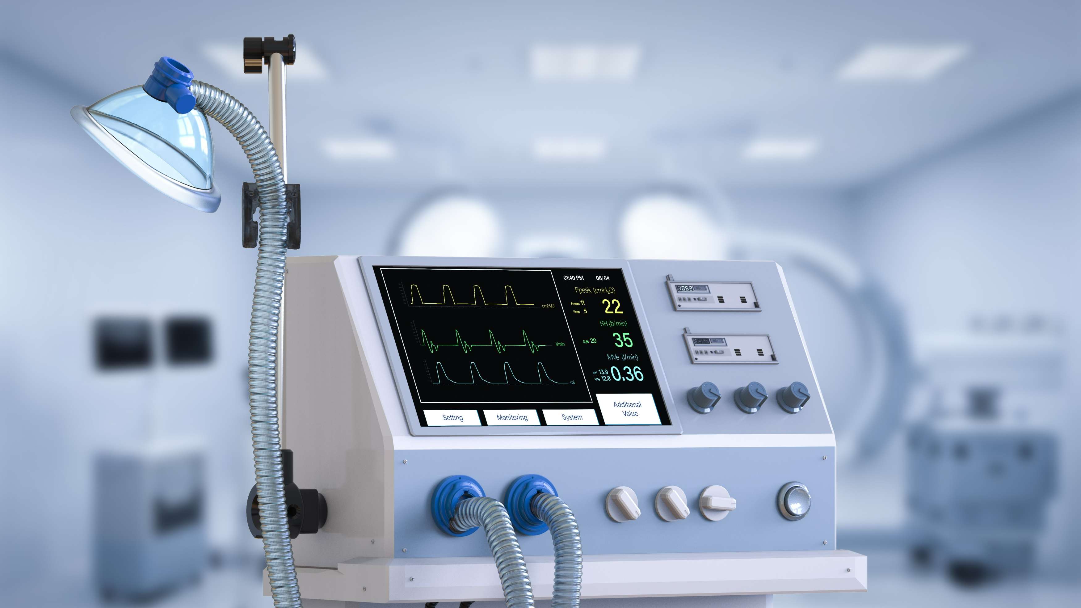 Medical ventilator with digital waveforms and respiratory monitoring